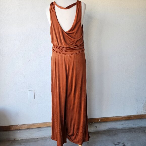 Anthropologie Maeve Enchantment Jumpsuit Rust Orange Cowl Neck Draped Size L - Picture 4 of 7